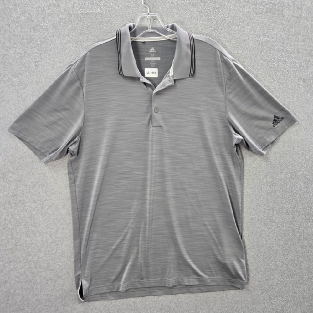 Adidas Men Polo Shirt Medium Gray Heather Golf Collar Short Sleeve